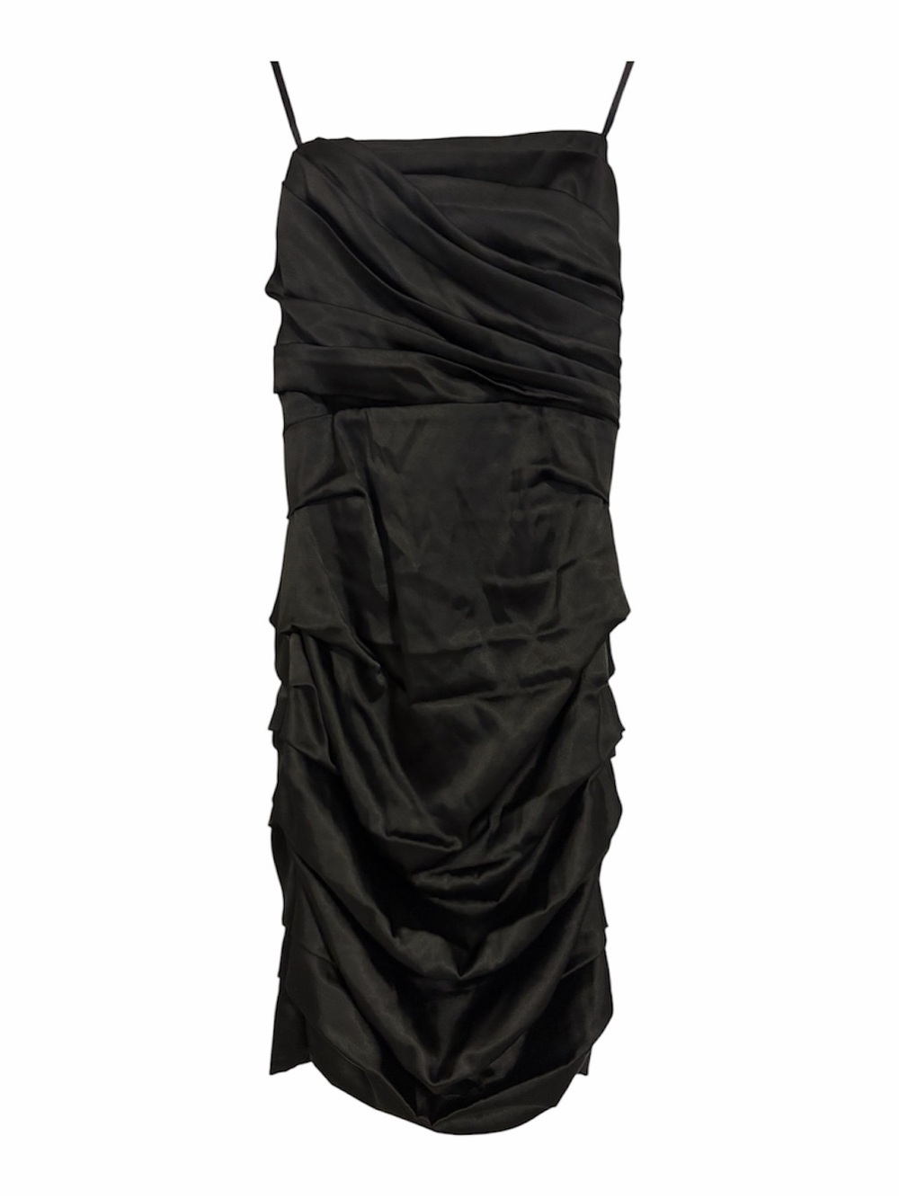 le chateau Black Strapless Ruched Satin Midi Dress